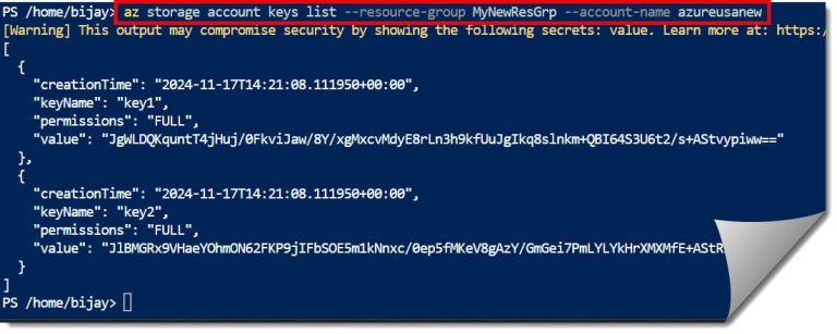 Az Storage Account Keys List - Azure Lessons