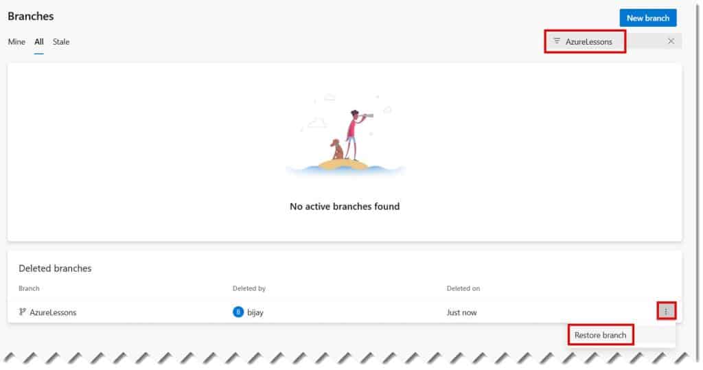 How to recover deleted branch in Azure DevOps
