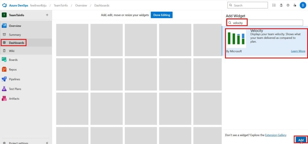 how to check velocity in azure devops