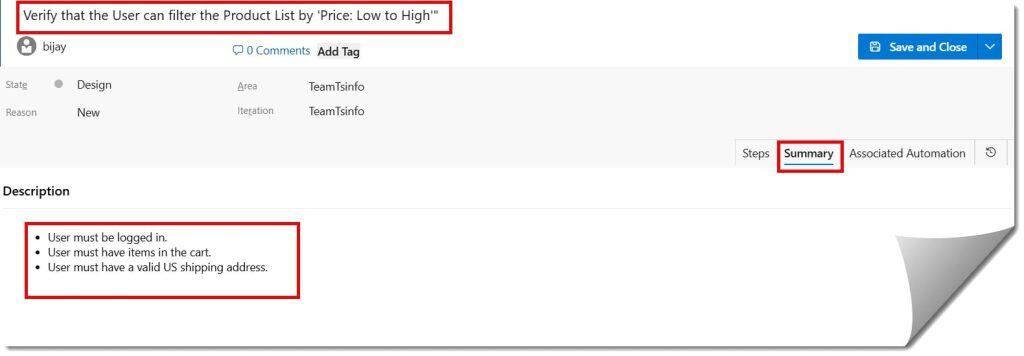 write manual test cases in azure devops