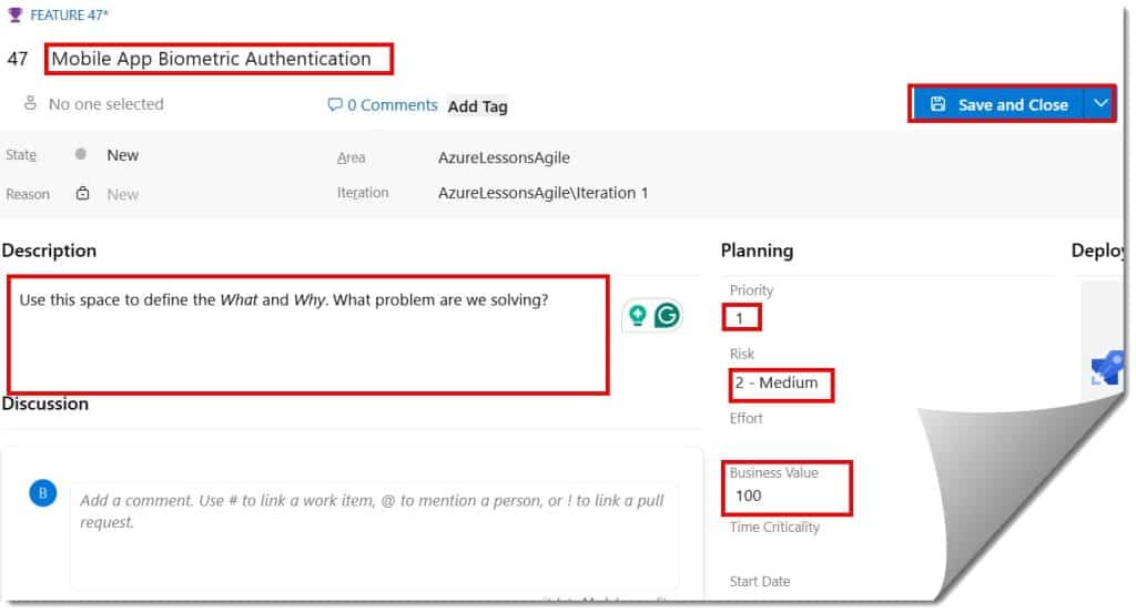 create feature in azure devops