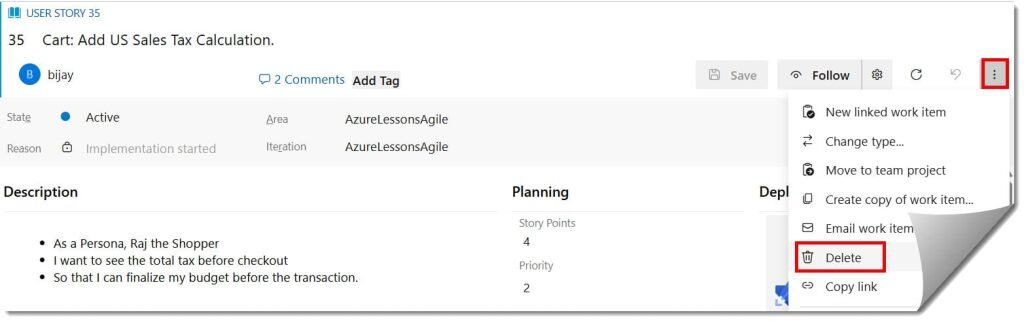 delete user story azure devops