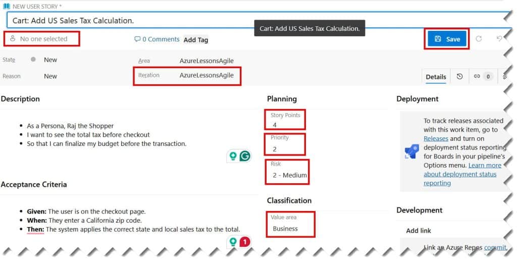 how to add a user story in azure devops
