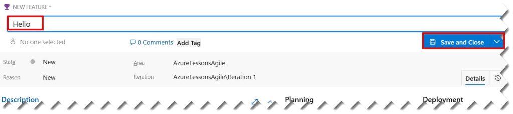 create feature under epic in azure devops