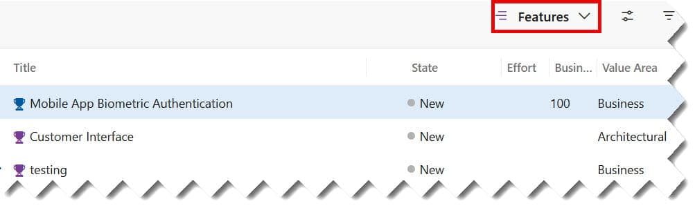 how to add a feature to an epic in azure devops