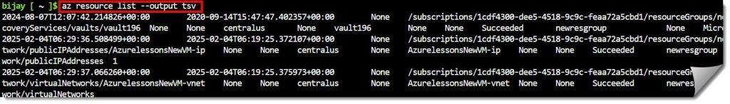 How to list all resources Azure CLI
