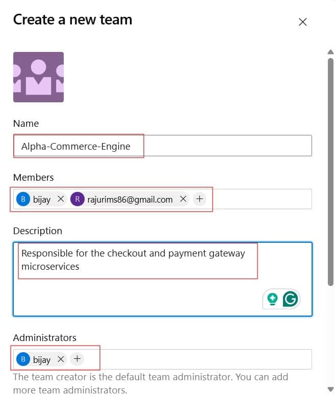 create a team in azure devops