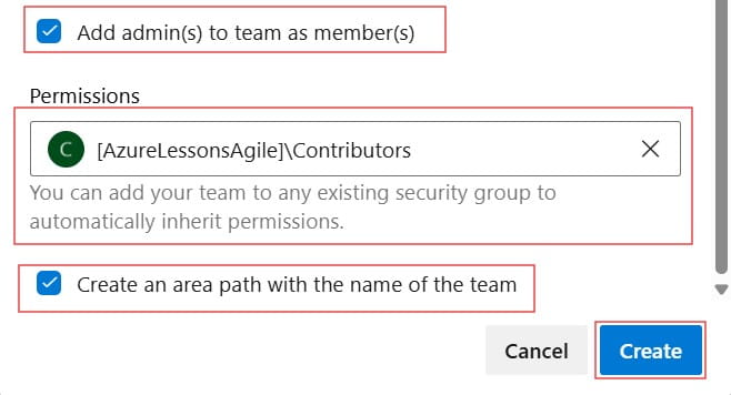 create team in azure devops