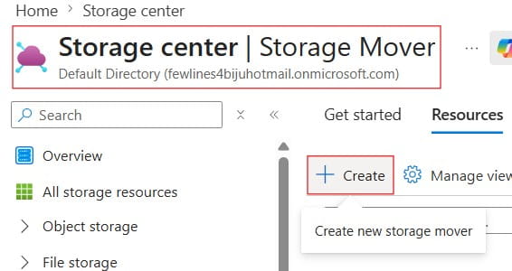 Create Azure Storage Mover