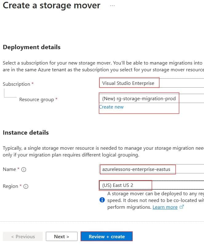 Create a storage mover azure