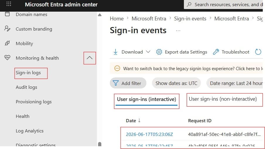 How to find Sign-In Logs in Microsoft Entra ID